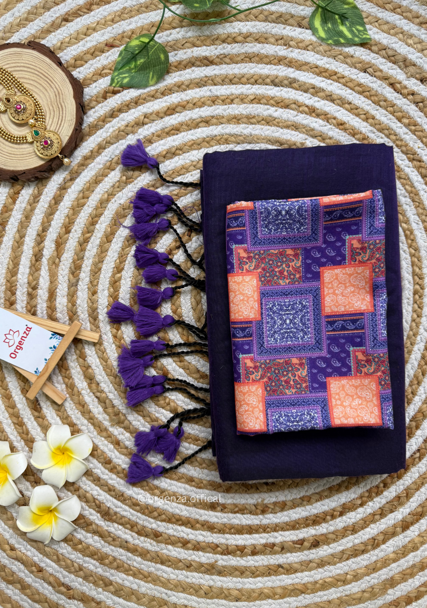 Purple Colour Cotton Saree With Box Print Blouse