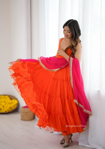 Orange Colour Georgette Chiffon Anarkali Kurti