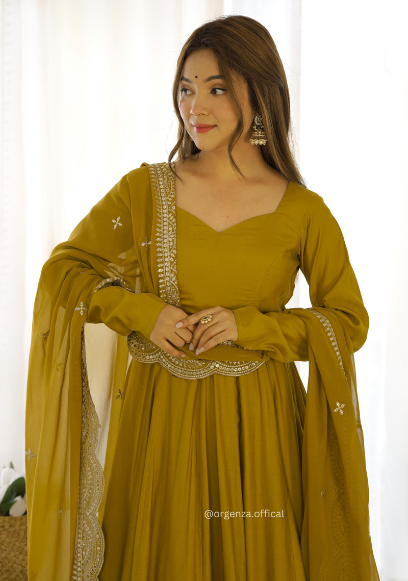 Roman Silk Chanderi Plain Anarkali Kurti