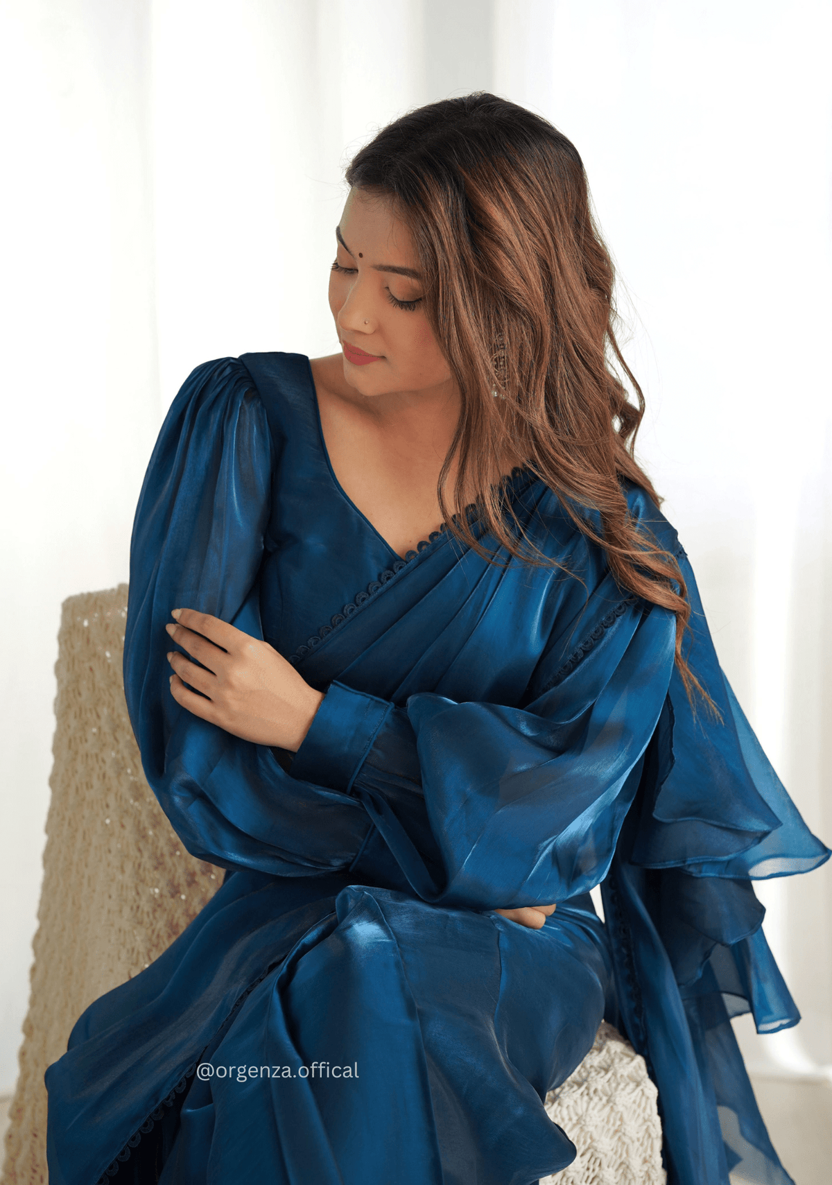 Ready To Wear Teal Blue Colour Jimmy Choo Saree - Orgenza Store - digisoch