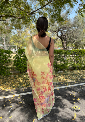 Yellow Digital Print Saree With Handwork - Orgenza Store