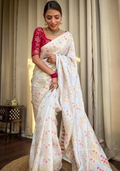Lichi Silk Saree With Jacquard Zari Work
