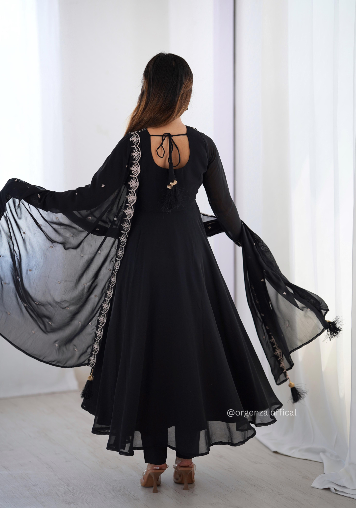 Black Colour Georgette Anarkali With Dupatta And Pant - Orgenza Store