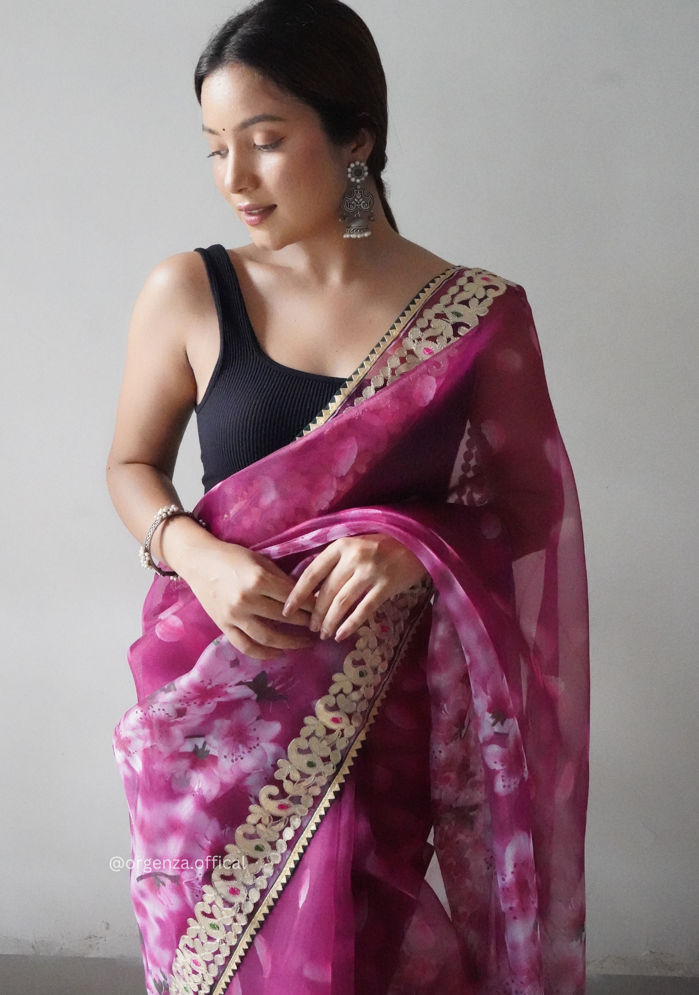 Pink Organza Saree With Gotta Patti Border