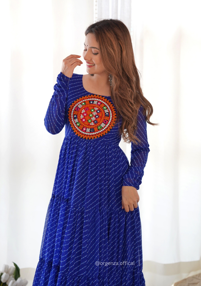 Georgette Laheriya Print Ruffle Anarkali