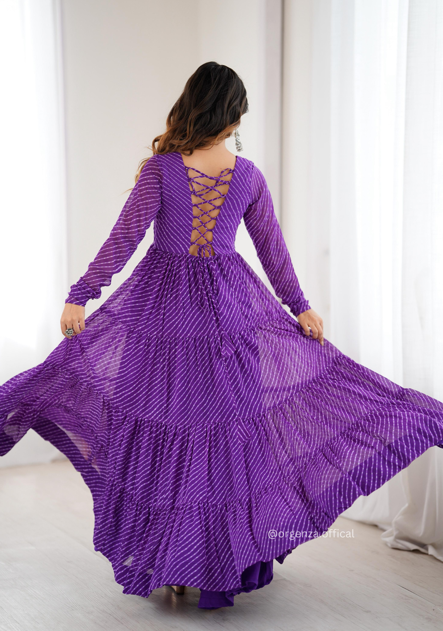 Georgette Laheriya Print Ruffle Anarkali