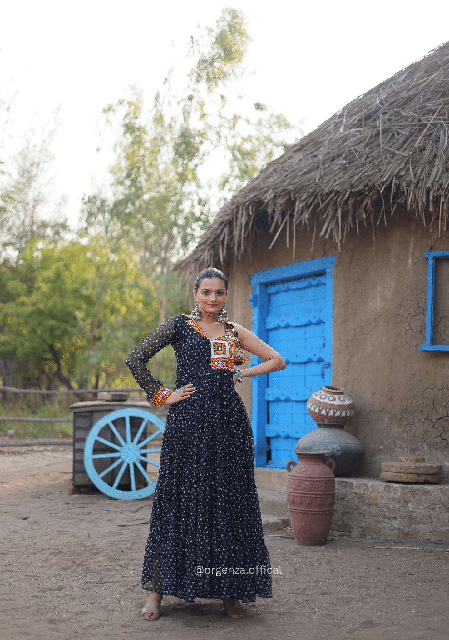 Black Colour Bandhani Print Gown - Orgenza Store - digisoch