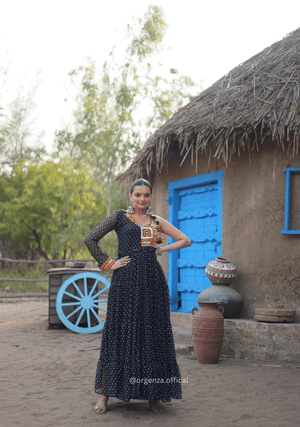 Black Colour Bandhani Print Gown - Orgenza Store - digisoch