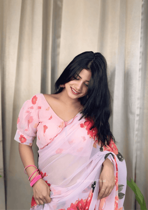 Multi Color Georgette Saree With Floral Print - Orgenza Store - digisoch