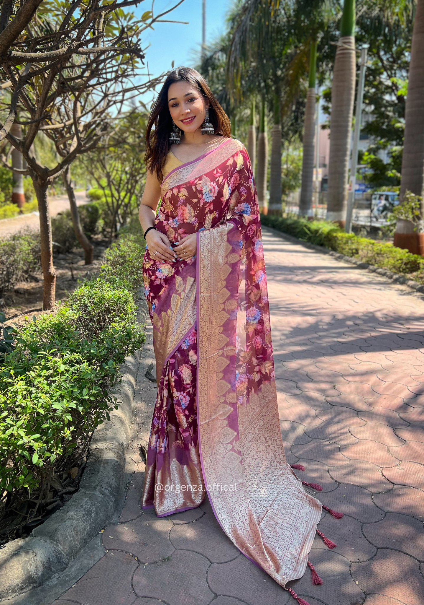 Peach Georgette Saree With Viscose Border