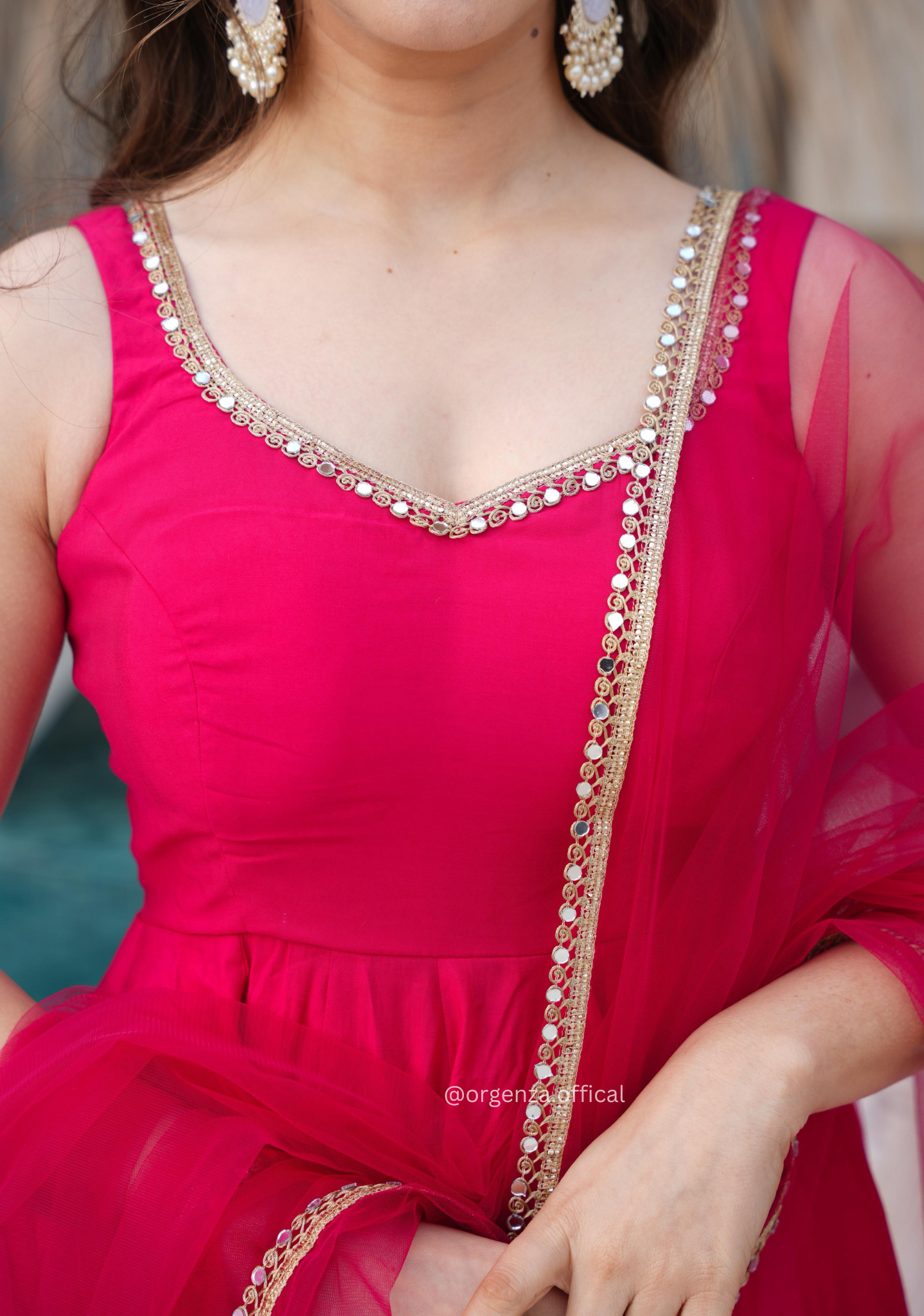 Pink Colour Roman Silk Chanderi Plain Anarkali Kurti - Orgenza Store