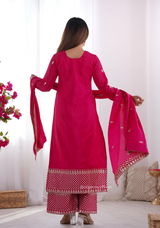 Chinon Silk Fabric Straight Fit Kurta With Dupatta Set