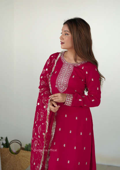 Rangoli Fabric Straight Fit Kurta With Dupatta Set - Orgenza Store