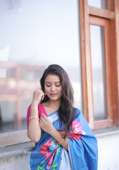 Tussur Satin Silk Saree With Triangle Print - Orgenza Store