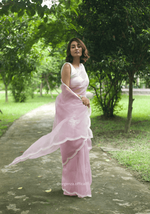Baby Pink Colour Organza Saree With Hand Work - Orgenza Store - digisoch