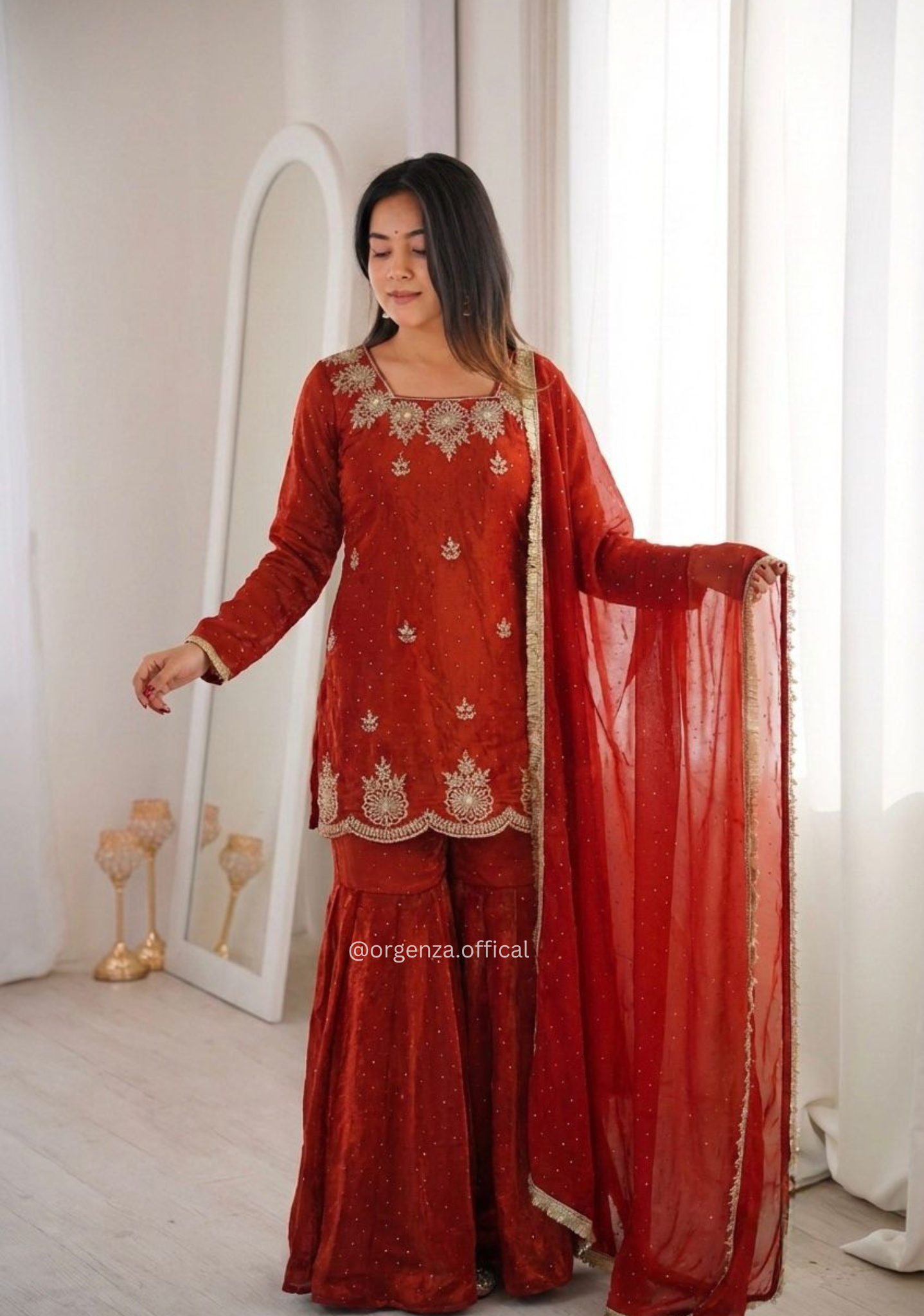 Fendy Silk Zarkan Diamond Work Sharara Suit Set