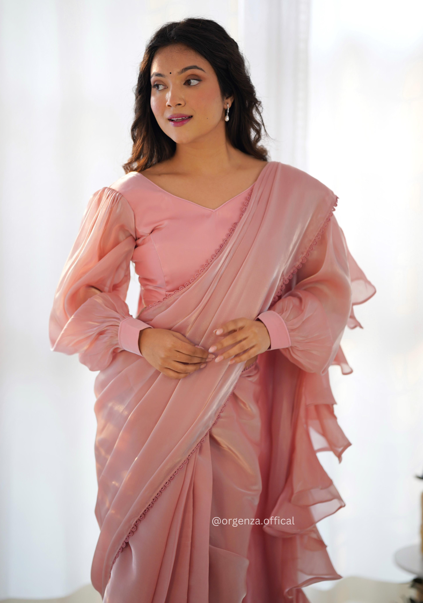 Ready To Wear Peach Colour Jimmy Choo Saree - Orgenza Store
