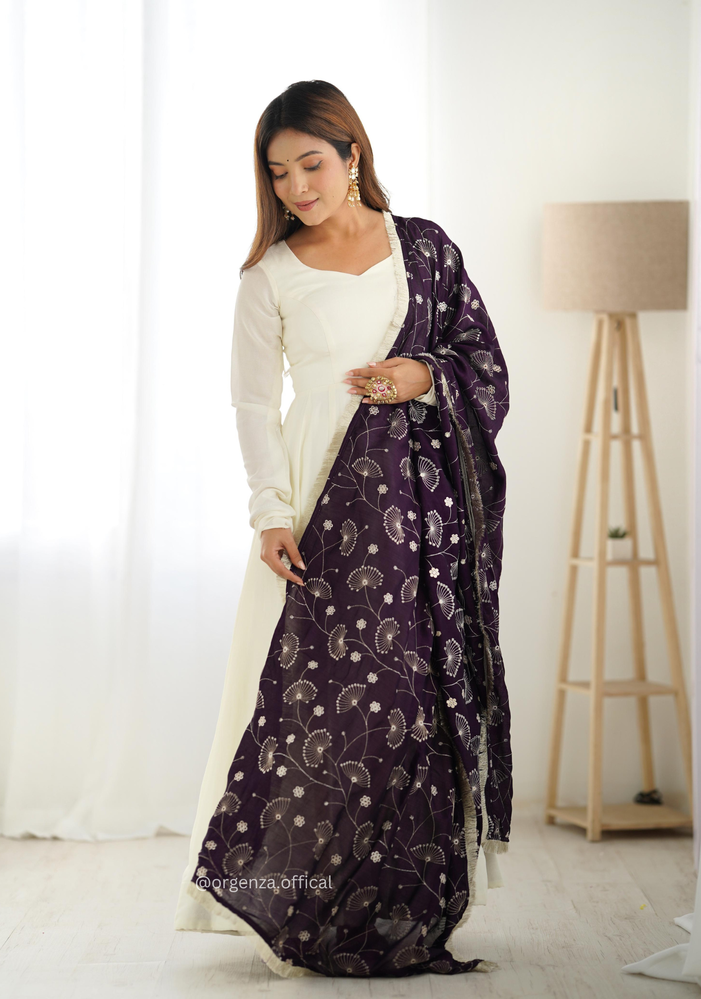 Off White Colour Vichitra Silk Anarkali Kurti - Orgenza Store