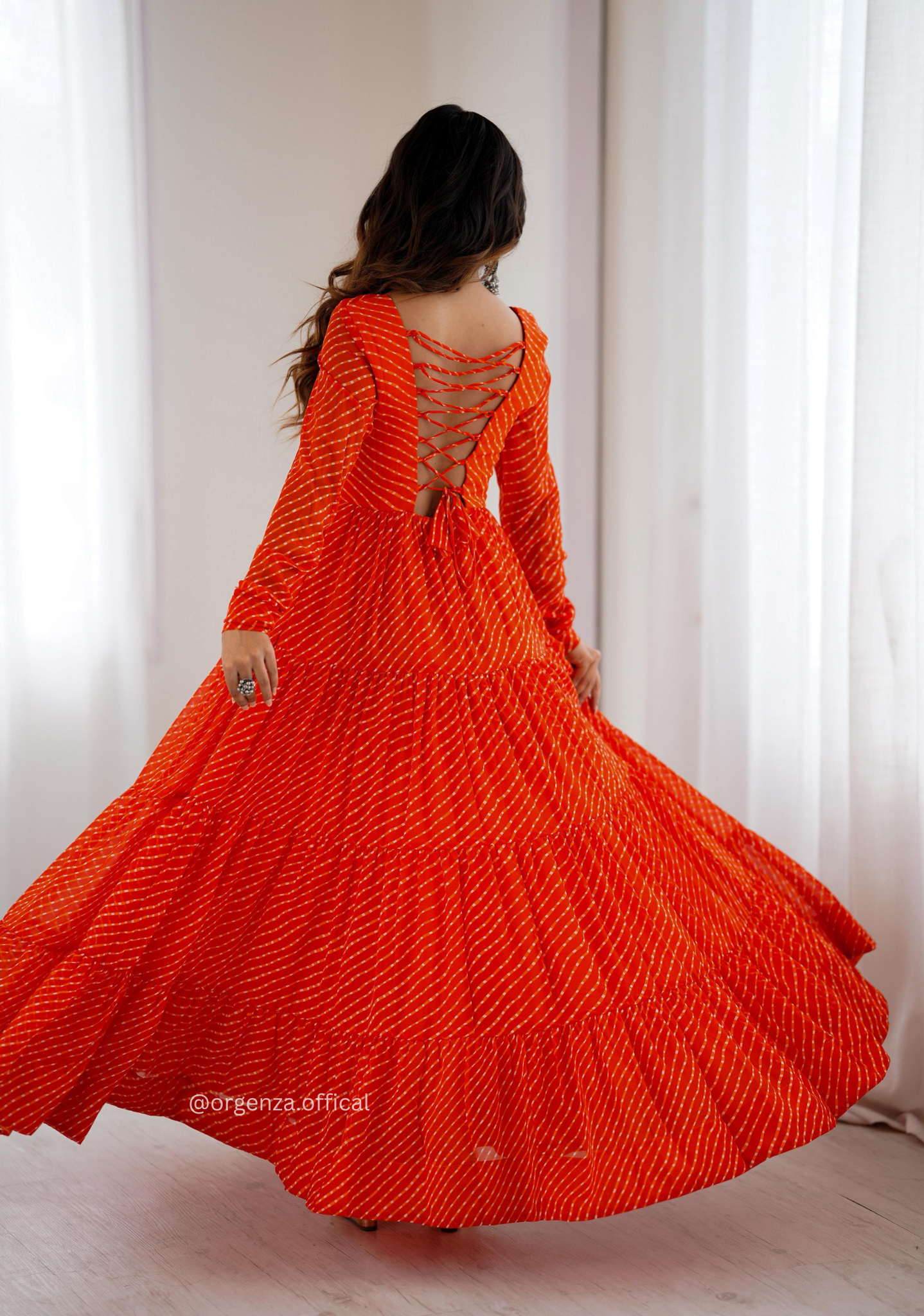 Georgette Laheriya Print Ruffle Anarkali