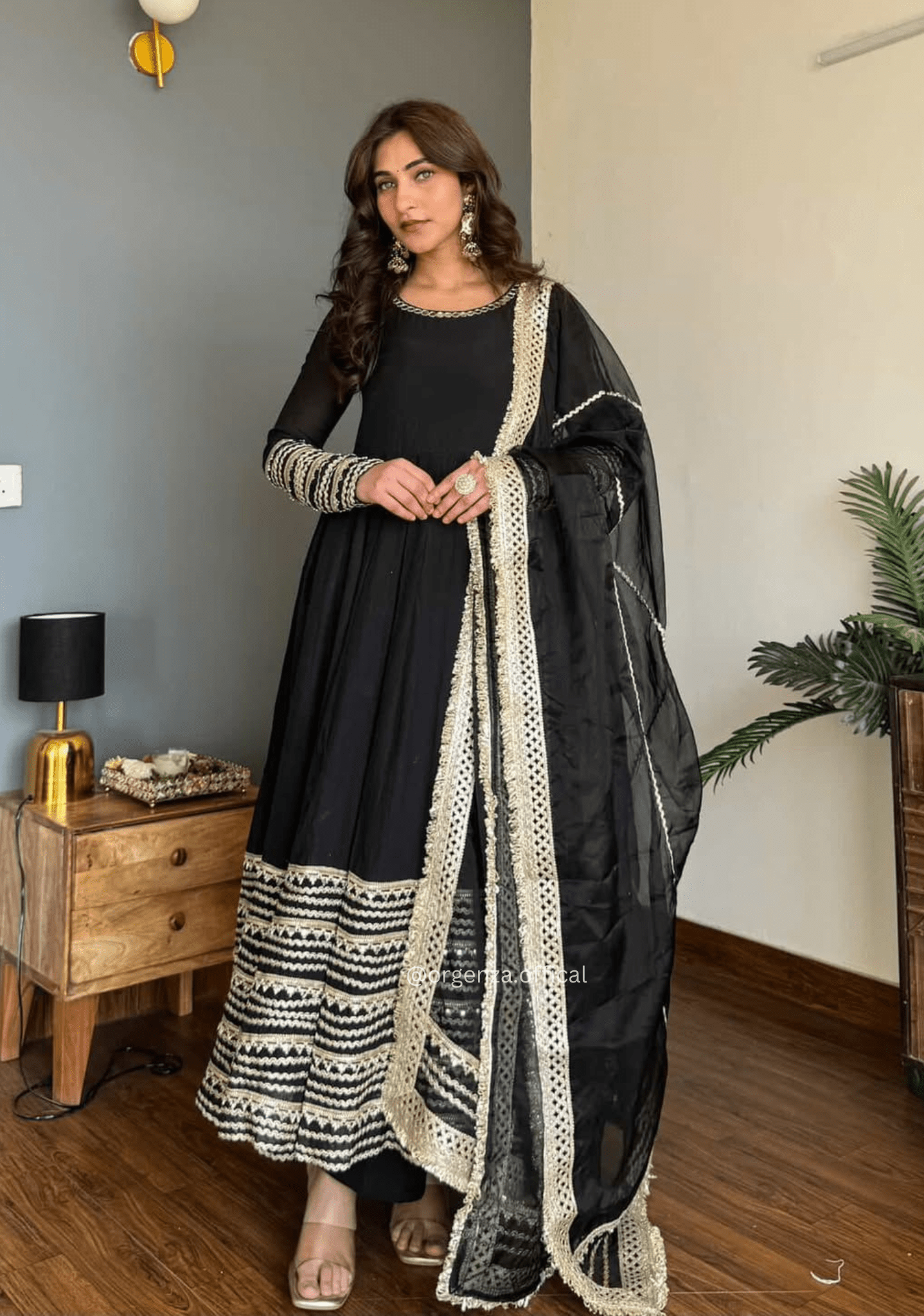 Black Embroidered Anarkali Suit Set with Sequins & Thread Work - Orgenza Store - digisoch