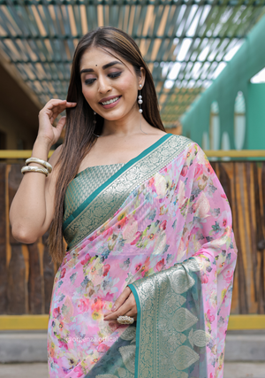 Baby Pink Georgette Saree With Viscose Border - Orgenza Store - digisoch