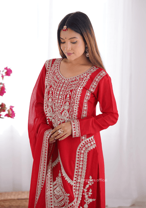 Vichitra Silk Fabric Straight Fit Kurta With Dupatta Set - Orgenza Store - digisoch