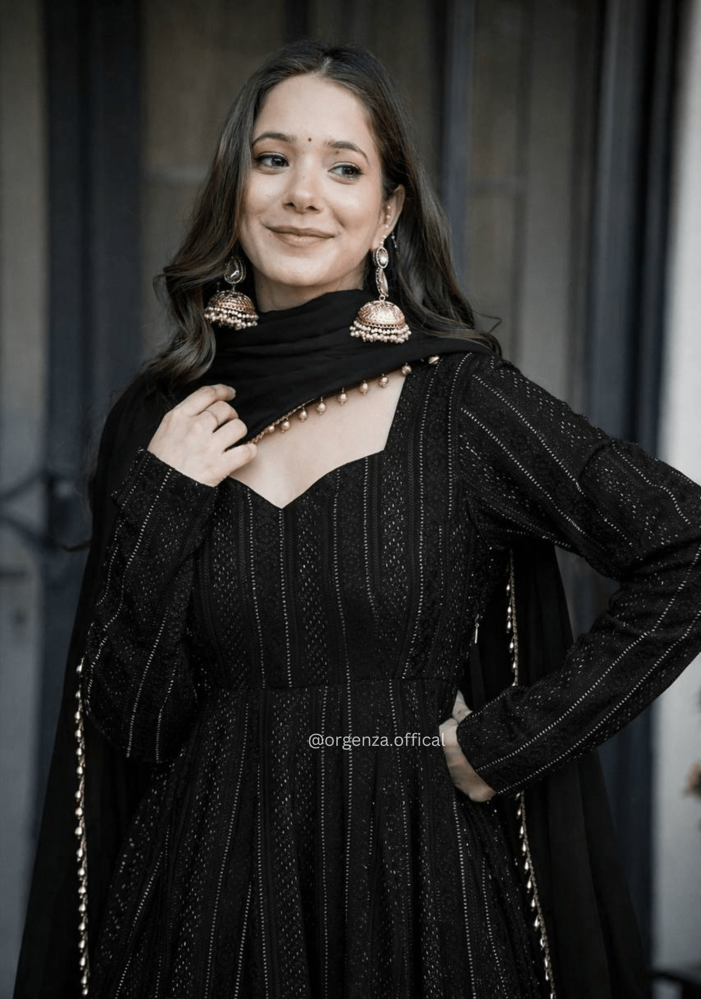 Premium Black Anarkali Sharara Suit Set with Sequins & Zari Embroidery - Orgenza Store