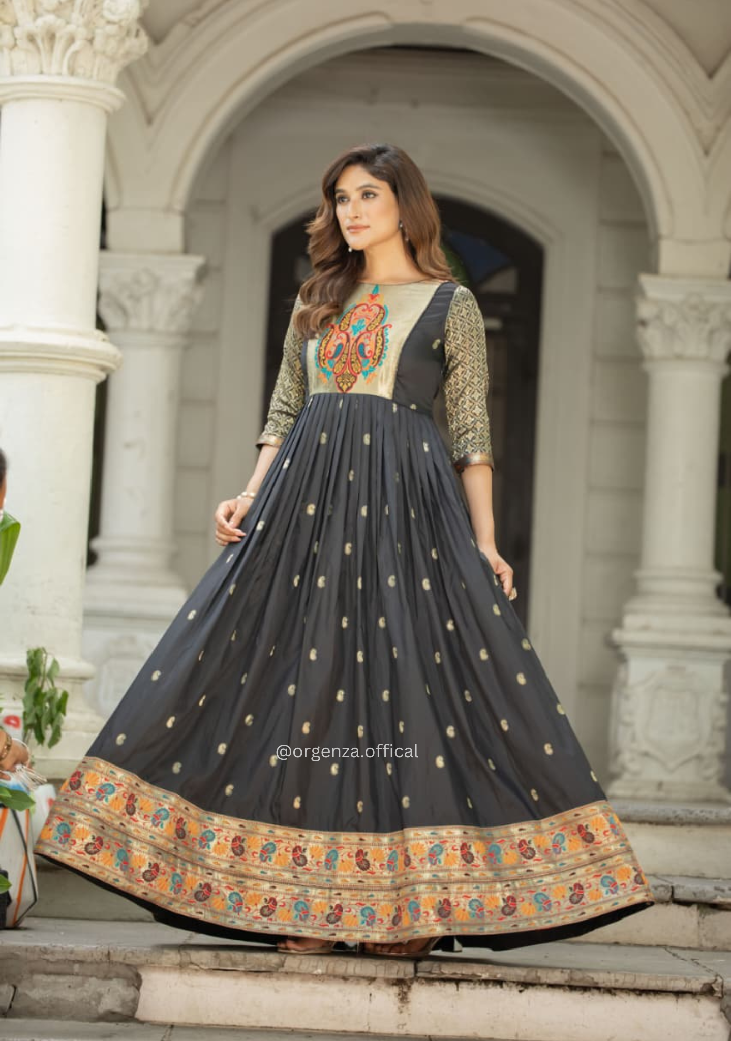 Designer Soft Silk Zari Work Flared Gown for Women