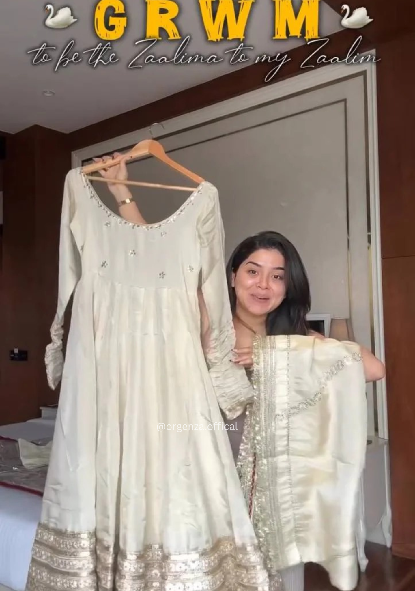 Designer Chinon Silk Embroidery Gown Set with Dupatta & Pant