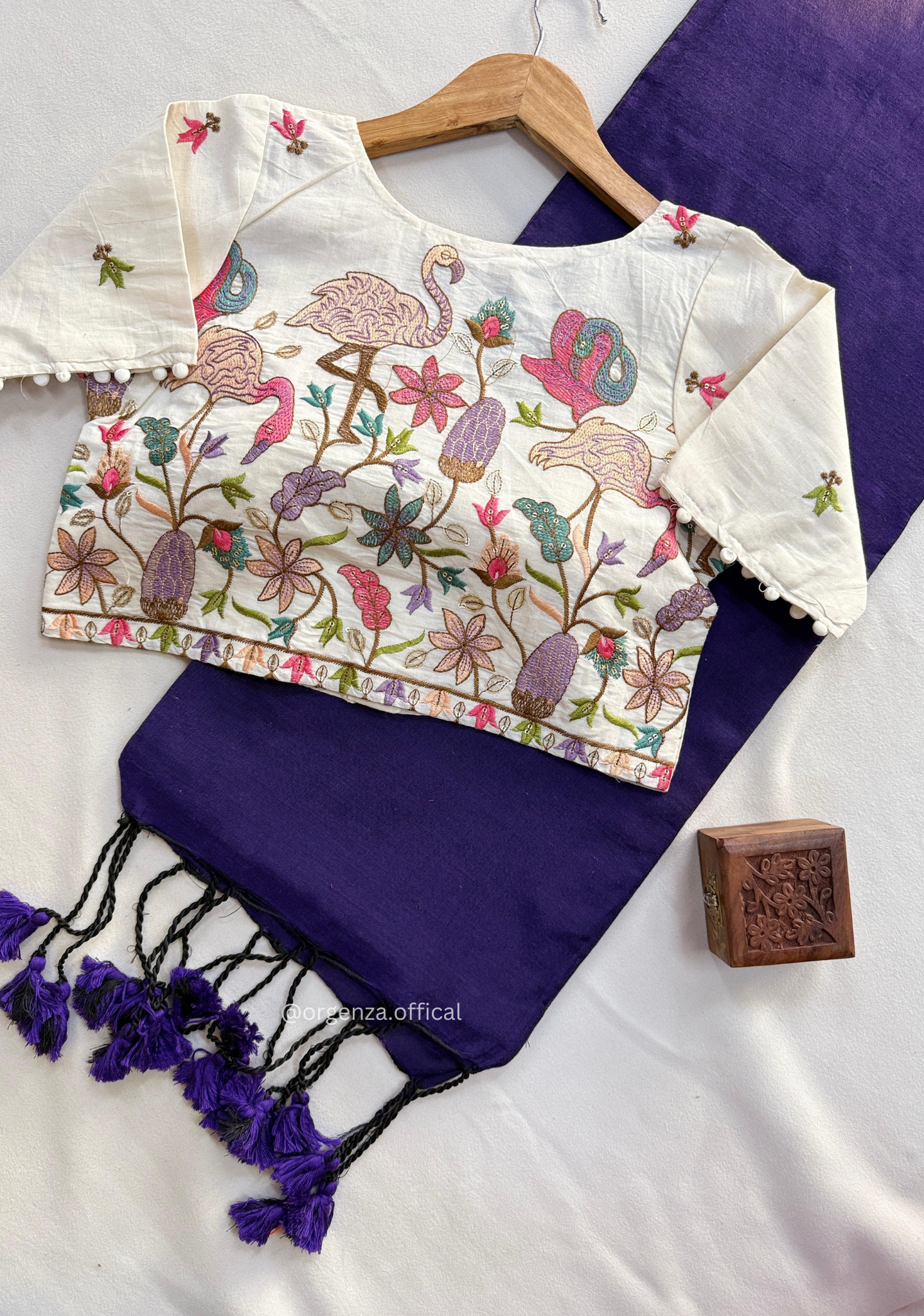 Purple Handloom Cotton Saree With Tassels