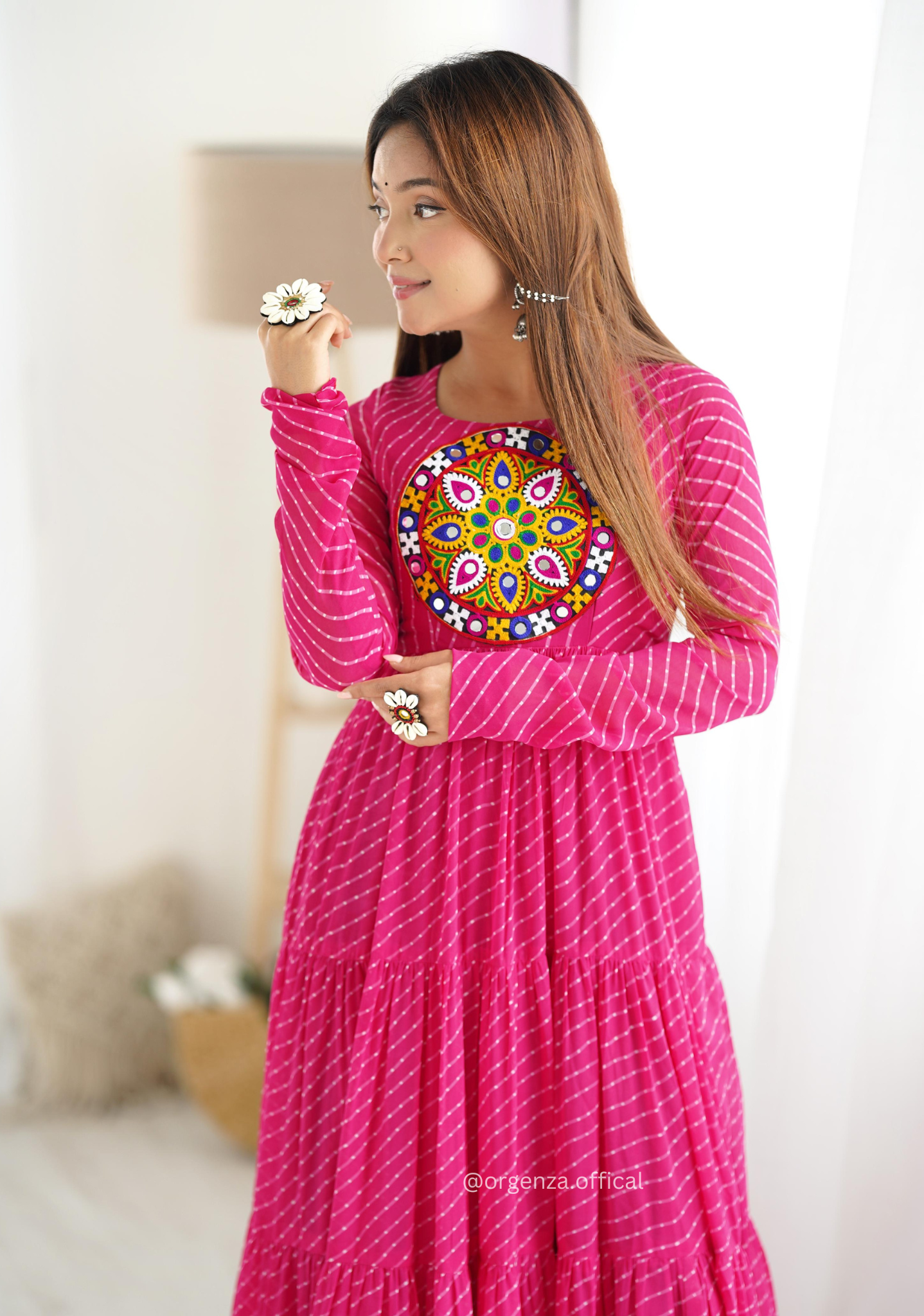 Georgette Laheriya Print Ruffle Anarkali - Orgenza Store