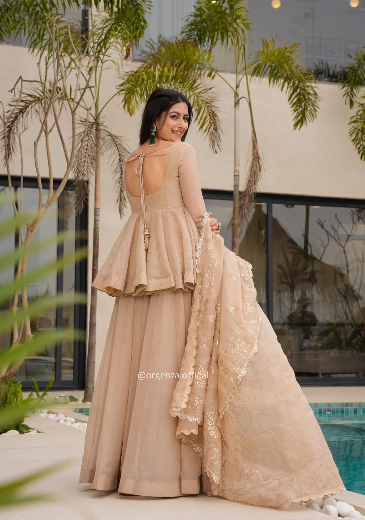 Women’s Tabby Organza Mukaish Work Sharara Suit Set – Ready to Wear