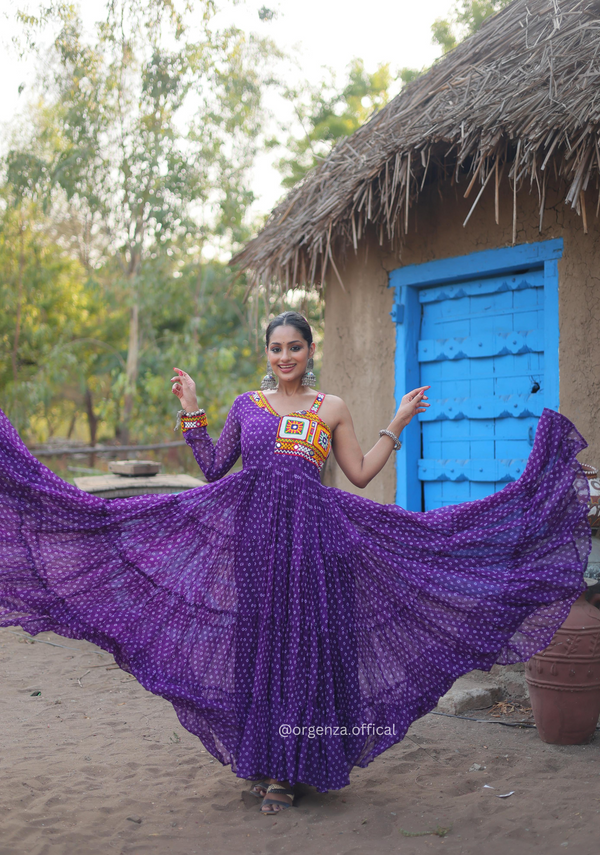 Purple Colour Bandhani Print Gown