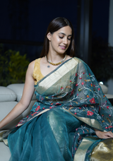 Organza Saree With Embroidery Work