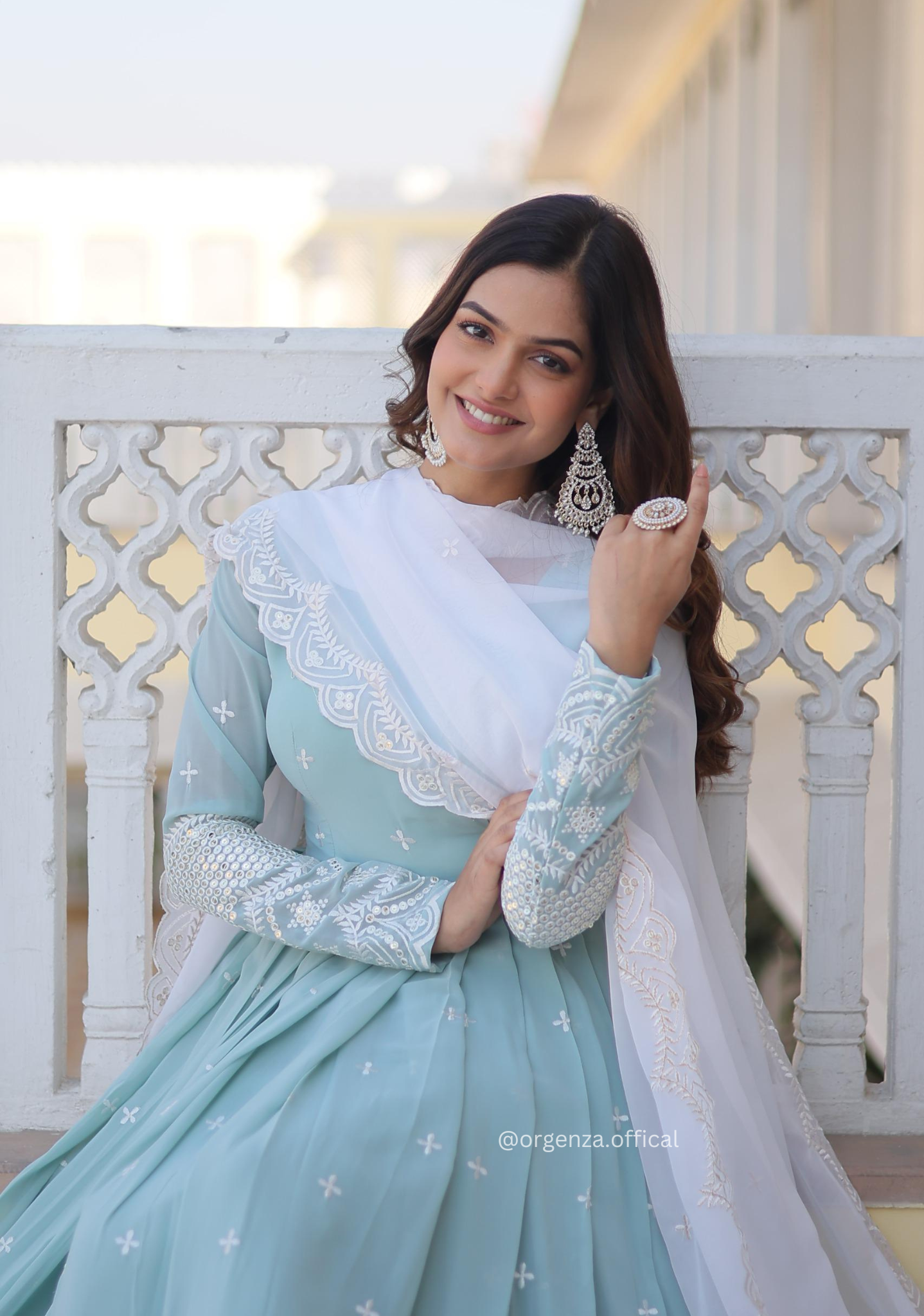 Faux Georgette Sequins Embroidery Gown - Orgenza Store