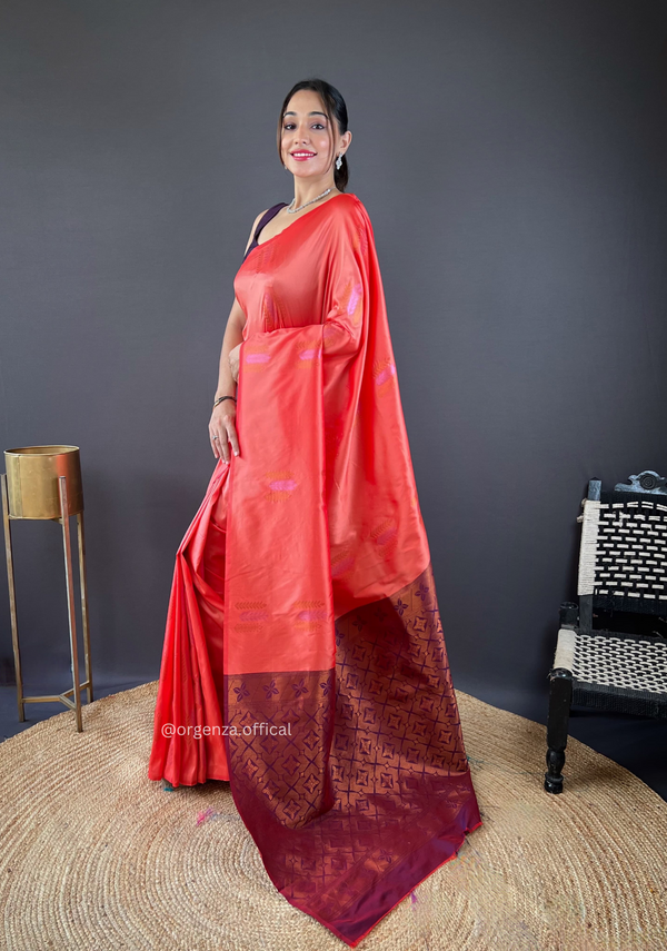 Orange Colour Silk Saree With Zari Weaving