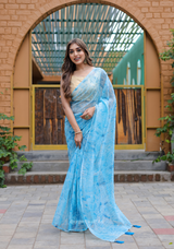 Organza Furr Saree With Sequence Lining