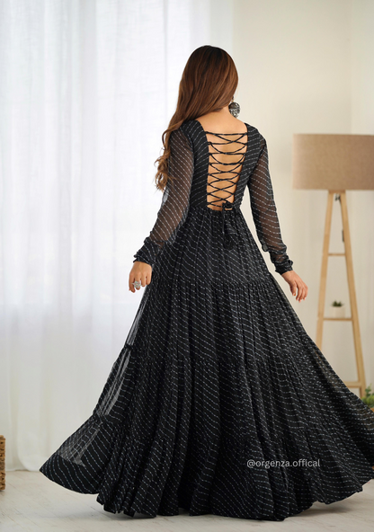 Georgette Laheriya Print Ruffle Anarkali - Orgenza Store