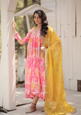 Pink Colour Digital Printed Russian Silk Alia Cut