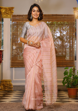 Peach Organza Saree With Weaved Work