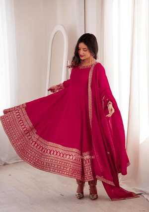 Pure Blooming Vichitra Silk Anarkali Gown Set with Dupatta & Pant - Orgenza Store - digisoch
