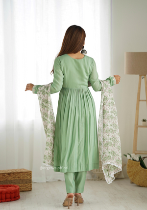 Pista Green Colour Roman Silk Kurta Set - Orgenza Store
