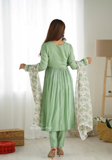 Pista Green Colour Roman Silk Kurta Set