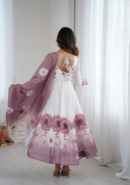 Onion Pink Colour Organza Anarkali Kurti Set