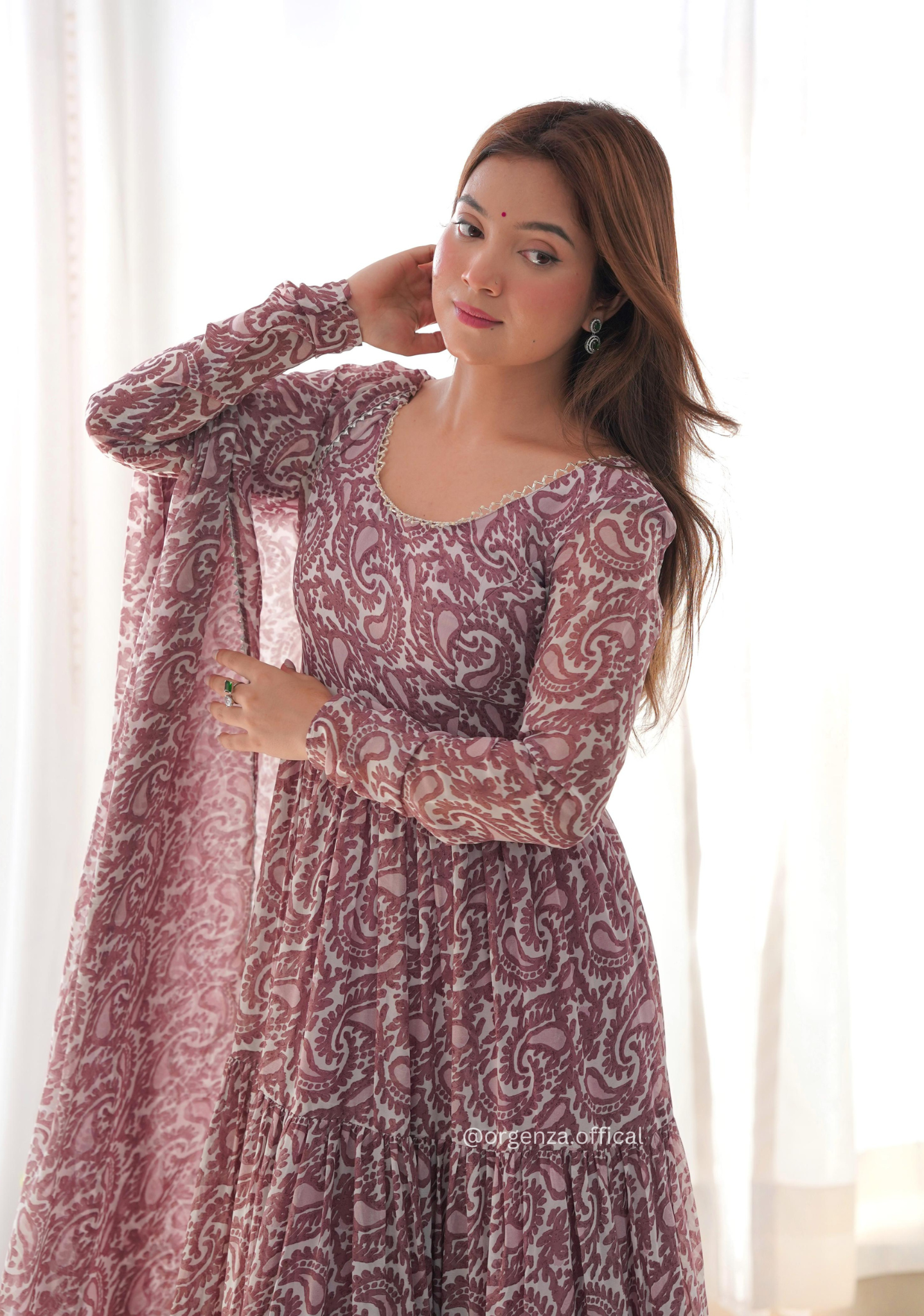 Pure Soft Fox Georgette Kalamkari Print Ruffle Anarkali - Orgenza Store