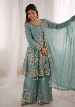 Fendy Silk Embroidered Palazzo Suit Set with Dupatta - Orgenza Store
