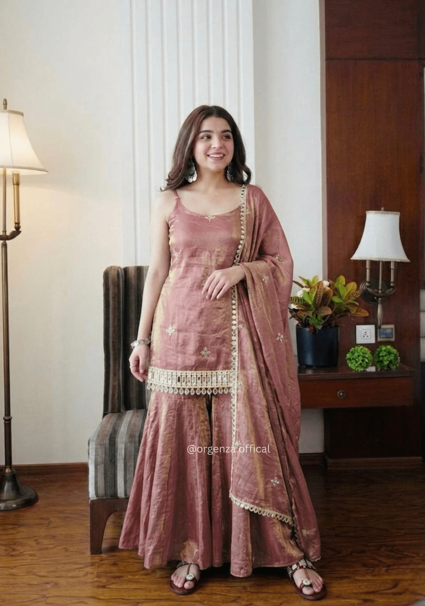 Fendy Silk Mirror Work Sharara Suit Set – Embroidered Sequence Party Wear with Dupatta (3 PCS) - Orgenza Store