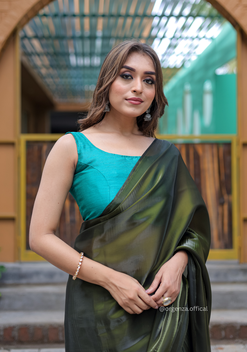 Plain Mehndi Green Colour Jimmy Choo Saree