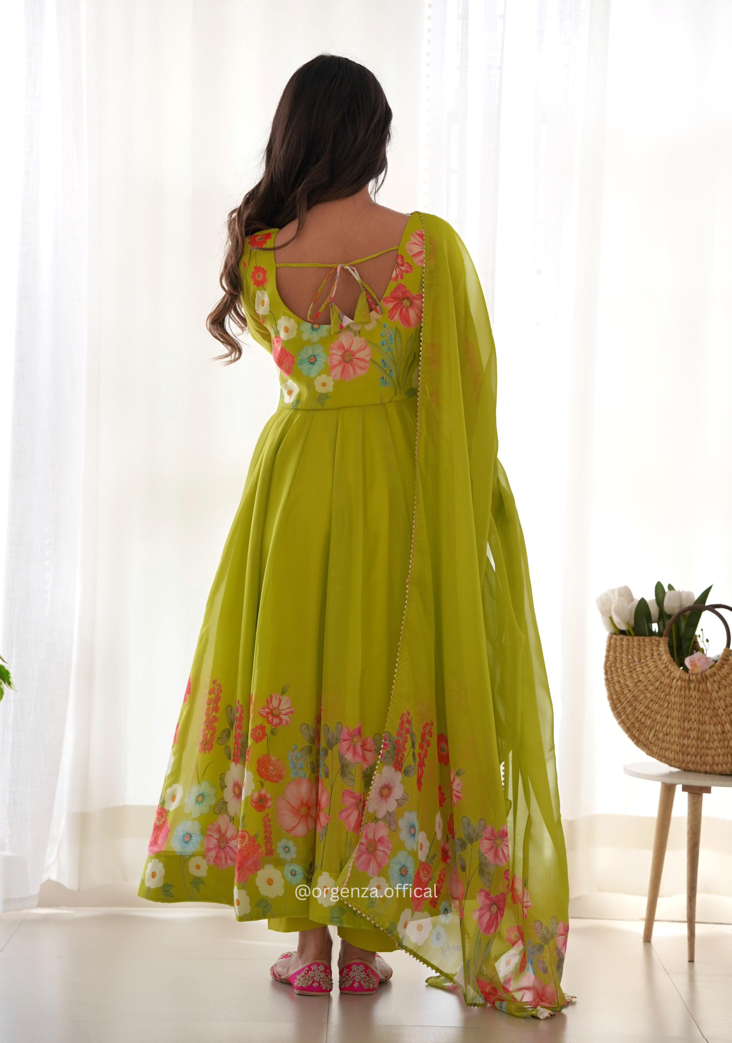 Floral Organza Anarkali With Dupatta And Pant - Orgenza Store