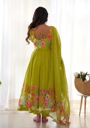 Floral Organza Anarkali With Dupatta And Pant - Orgenza Store